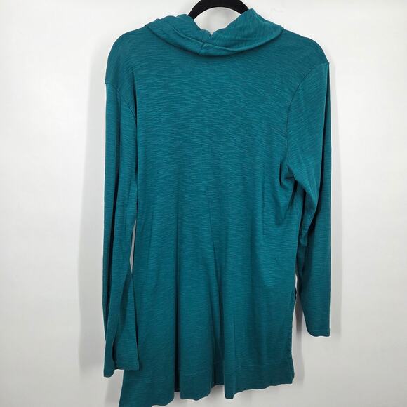 J Jill Shirt Womens L Blue Pima Cotton Cowl Neck Tunic Top Long Sleeve Slit - Picture 4 of 5